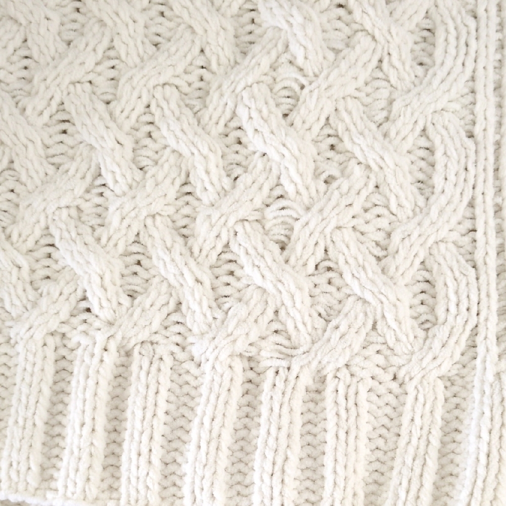 Lands' End Cream Cable Knit Throw 4x6 - Picture 3 of 4